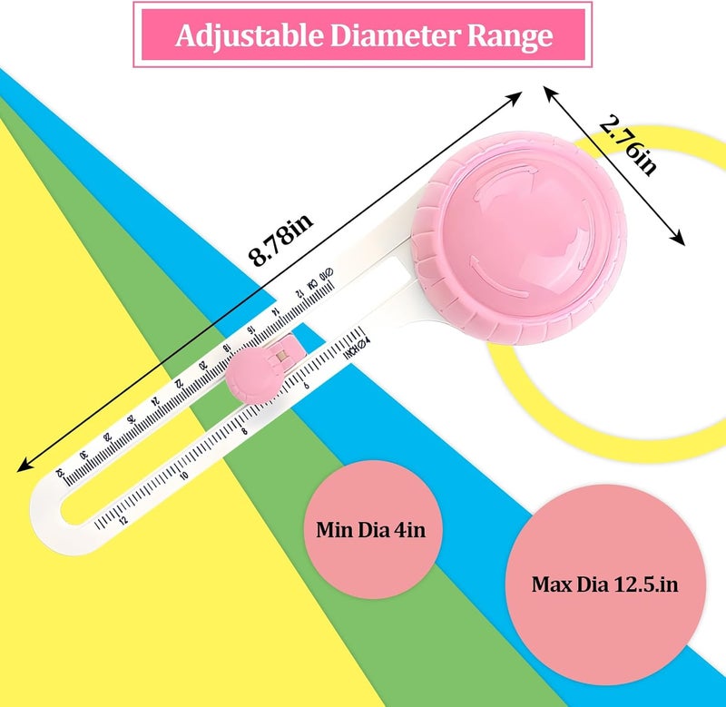 lyforx Circle Paper Cutters，Adjustable Rotary Circle Cutter，Circular Cardboard Circle Cutter with 3 Replaceable Blades, Trimmer Scrapbooking Tools，DIY Craft Cutting Tools Pink - Image 2